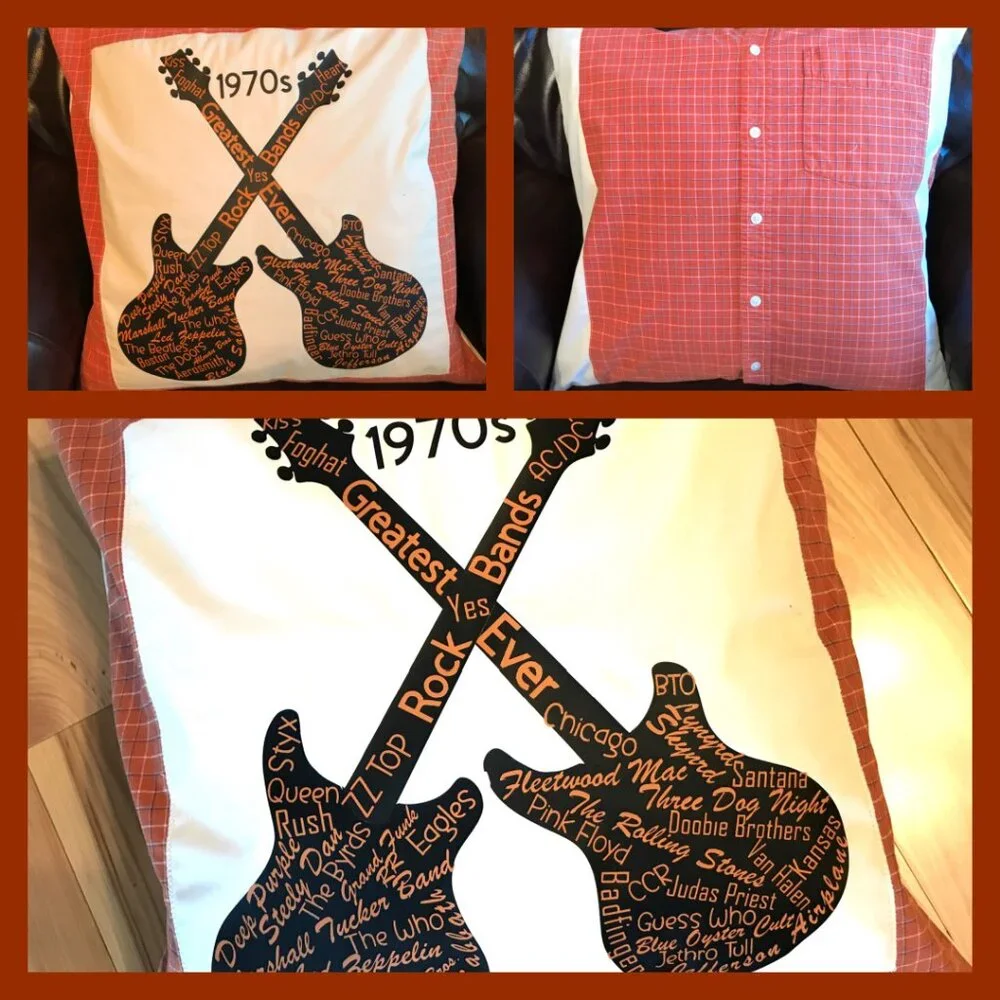 Handmade Pillow Cover, 1970s Rock Bands Guitars Music Room Decor 20 x 20 inches